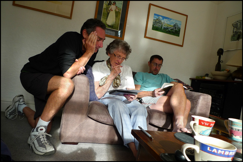 Wednesday August 29th (2012) Richard and Laurie struggling with the crossword...... width=