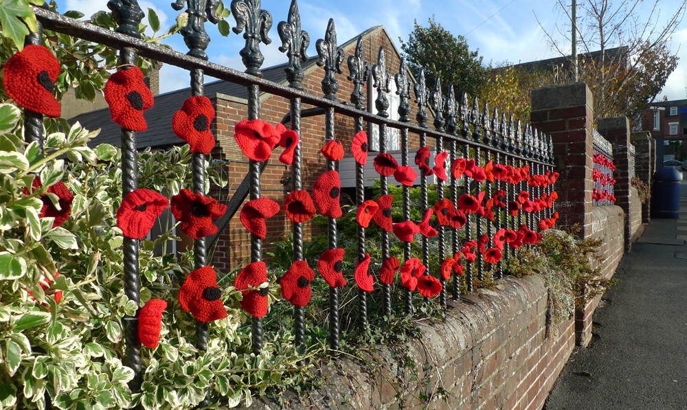 Monday November 12th (2018) Knitted poppies on Green Street width=