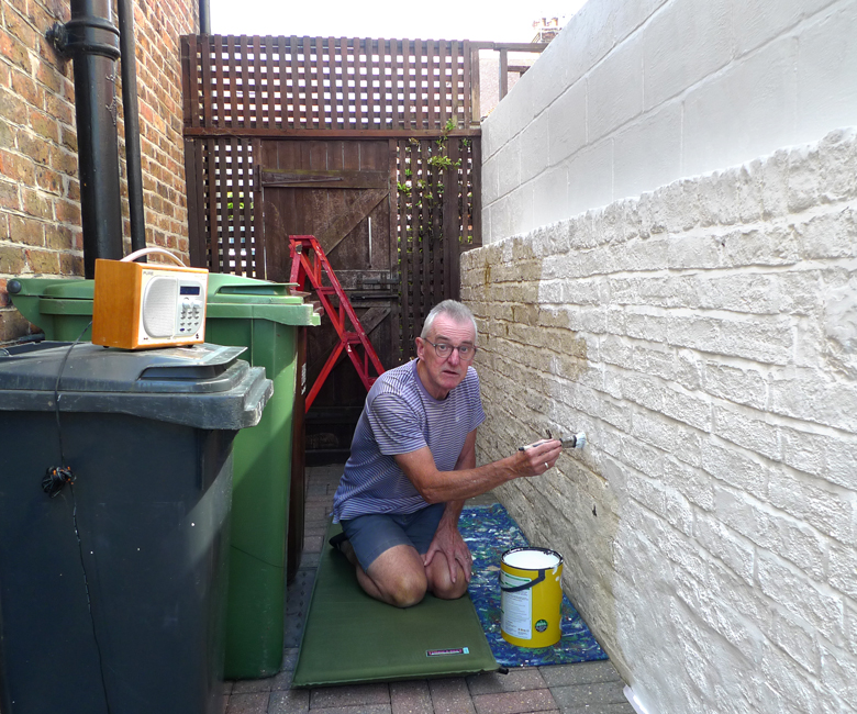 Saturday August 6th (2022) Painting the party wall again. width=
