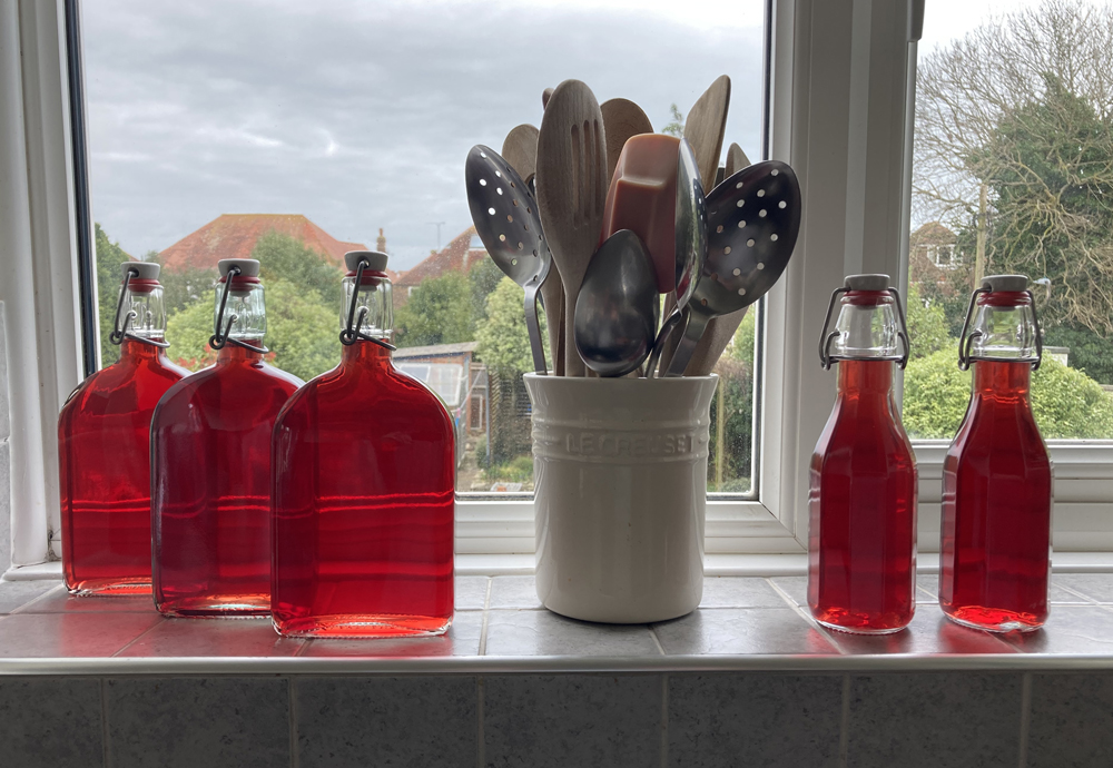 Wednesday March 13th (2024) Two litres of Sloe Gin bottled width=