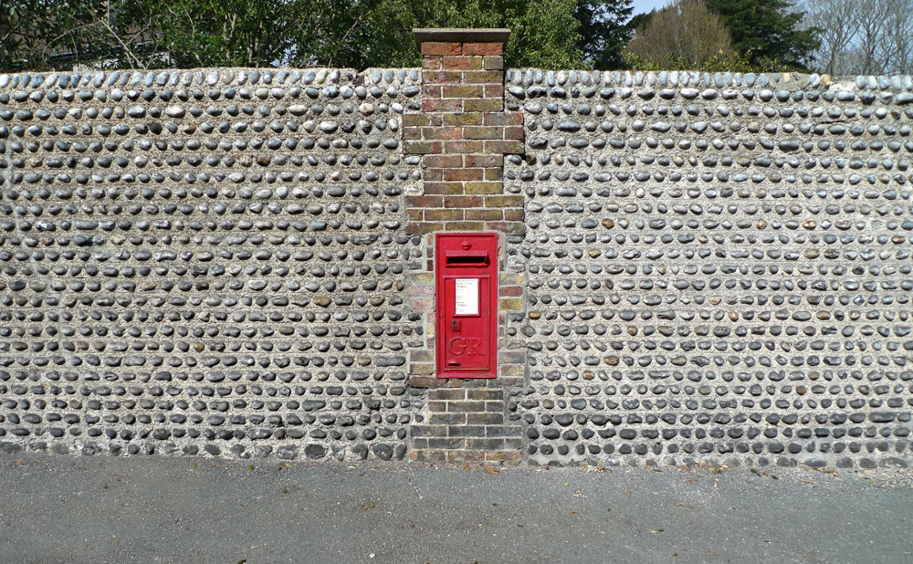 Saturday March 27th (2021) Georgian Post Box in an impressive brick and pebble wall. width=